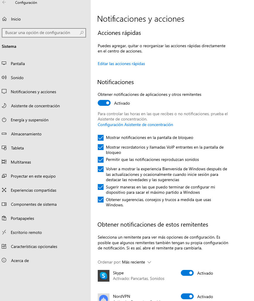 Configurar notificaciones recibidas en Windows 10